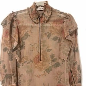 Coach 1941 floral top blouse with ruffled shoulder zipper